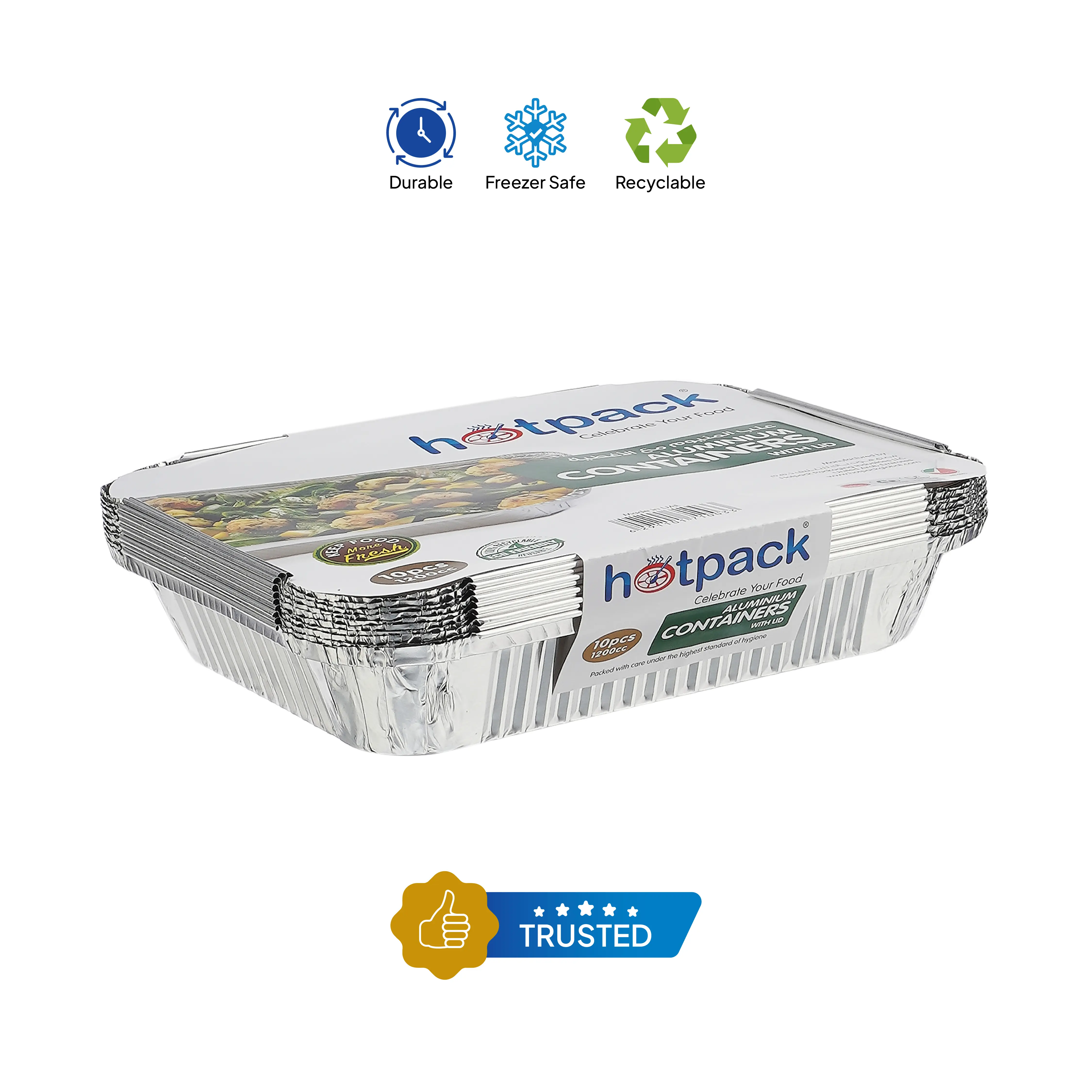 Aluminium Containers with Lid 83120 ( 1200 CC ) 235 mm Length x 190 mm Width x 35 m,m Height 10 Pieces - Image 4