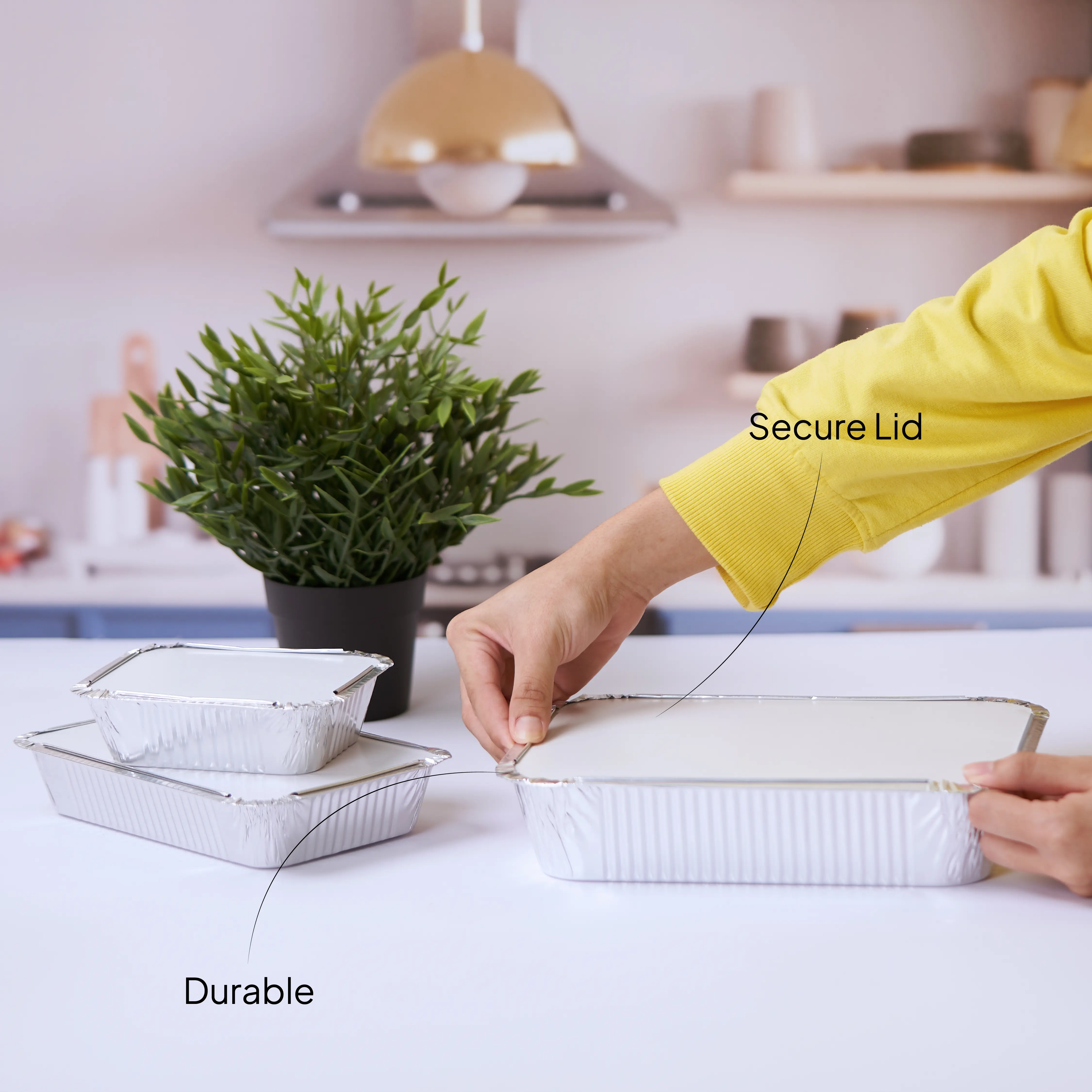 Aluminium Containers with Lid 83120 ( 1200 CC ) 235 mm Length x 190 mm Width x 35 m,m Height 10 Pieces - Image 6